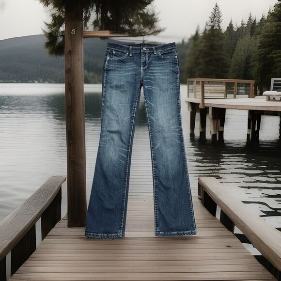 Wrangler Q Baby Bootcut Jeans 7/8 (31x32) Blue Mid Rise Denim Stretch Juniors - Picture 1 of 10